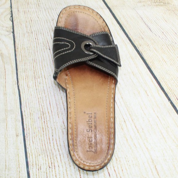 Josef Siebel Black Leather Strap Comfy Slide Low Block Heel Sandals US 10 - Picture 5 of 8
